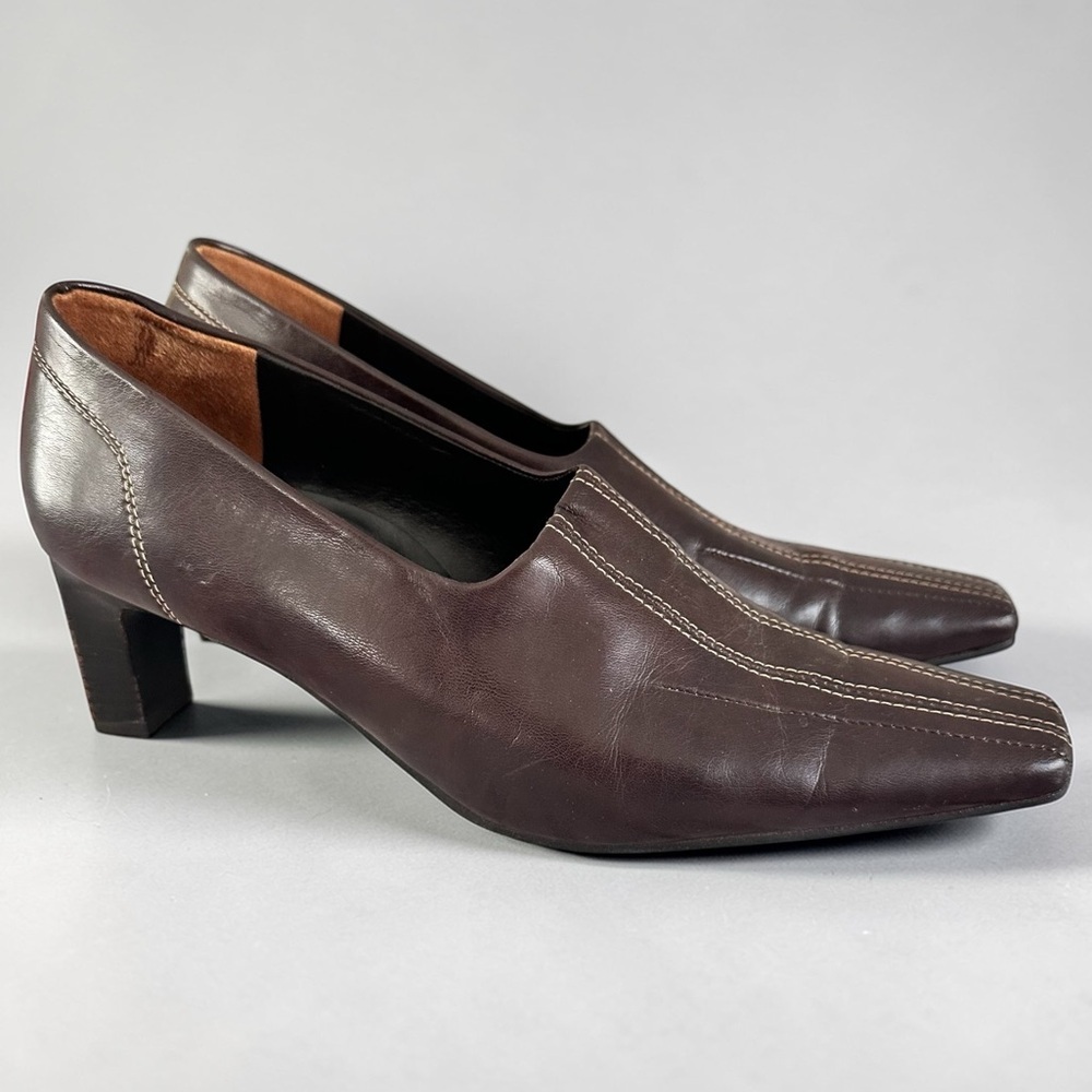 Vintage Paul Green Dark Brown Leather Mid-Heel Dress Shoes